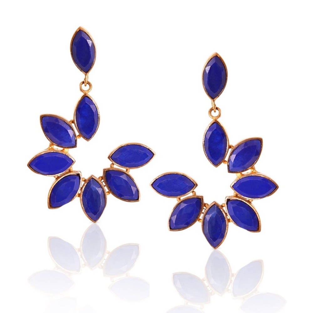 Lapis stone flower petal earrings